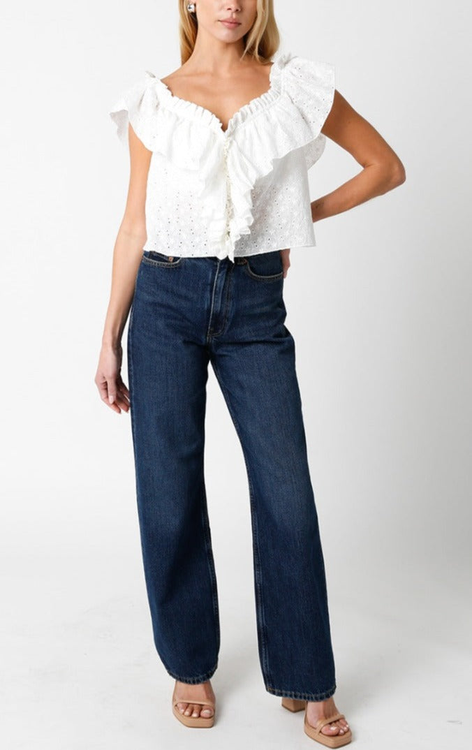 網眼蕾絲荷葉邊兩穿上衣