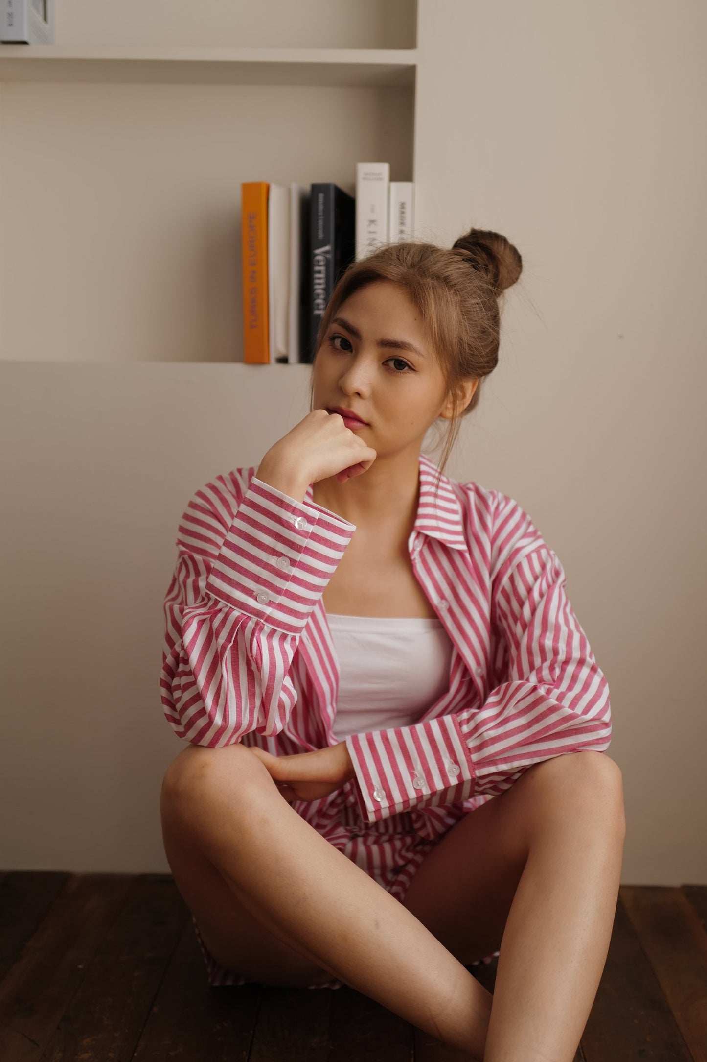 糖果色寬鬆直條紋襯衫