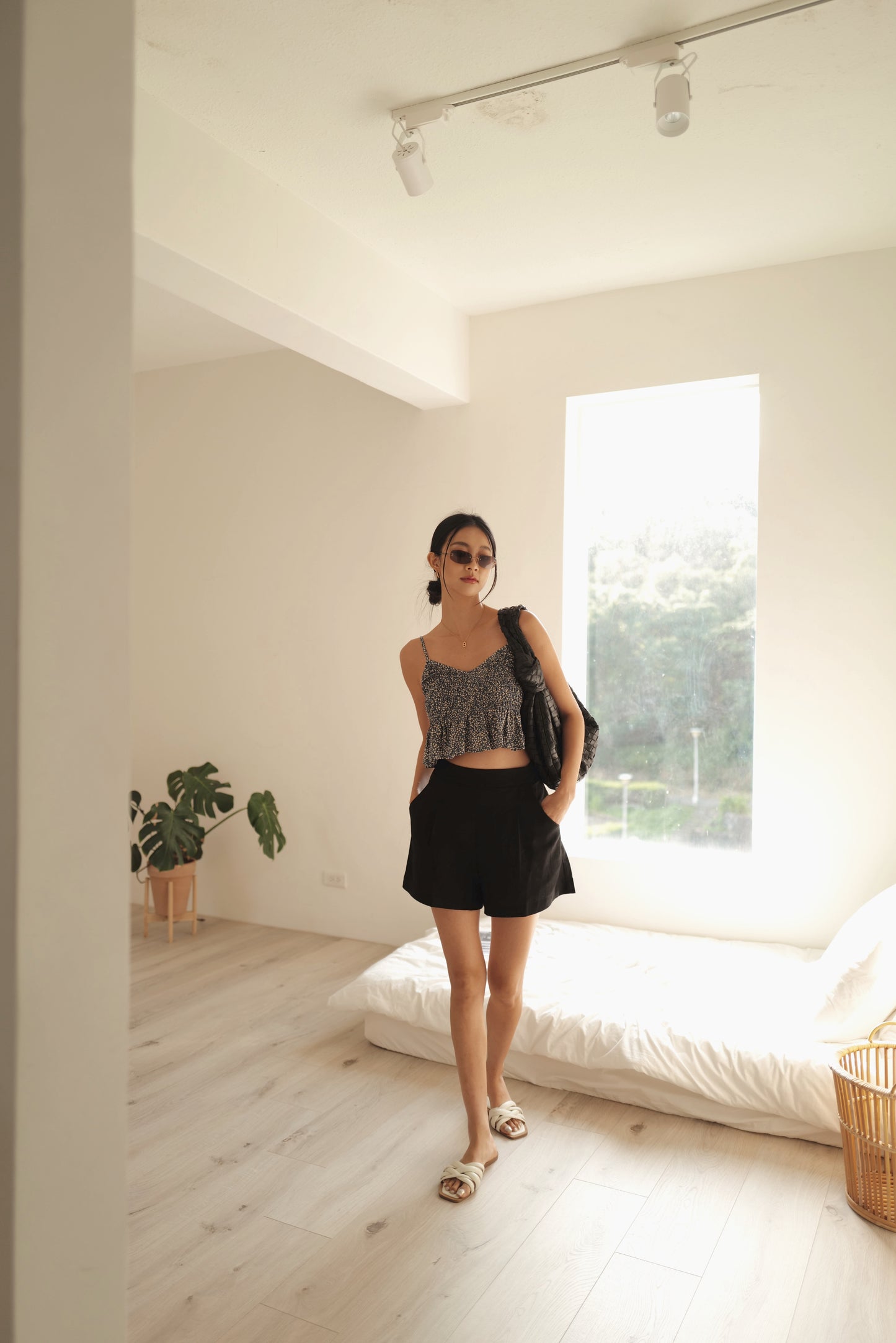 棉麻高腰打褶短褲 兩色