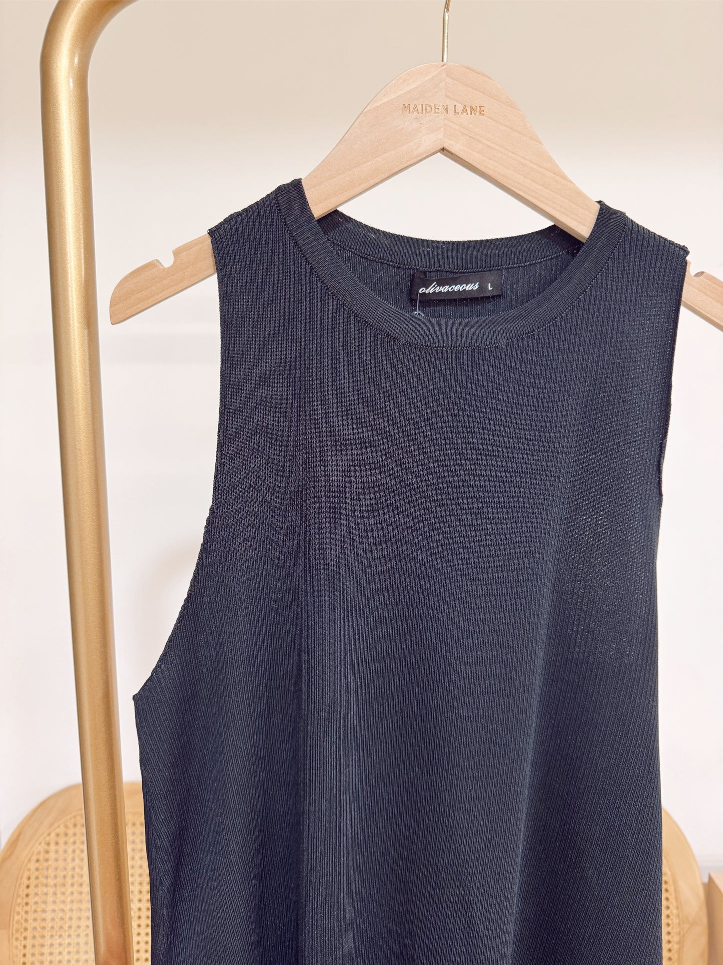 黑色削肩薄針織彈性洋裝