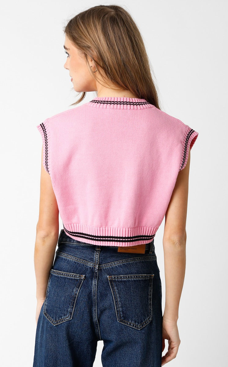 粉紅V領針織背心