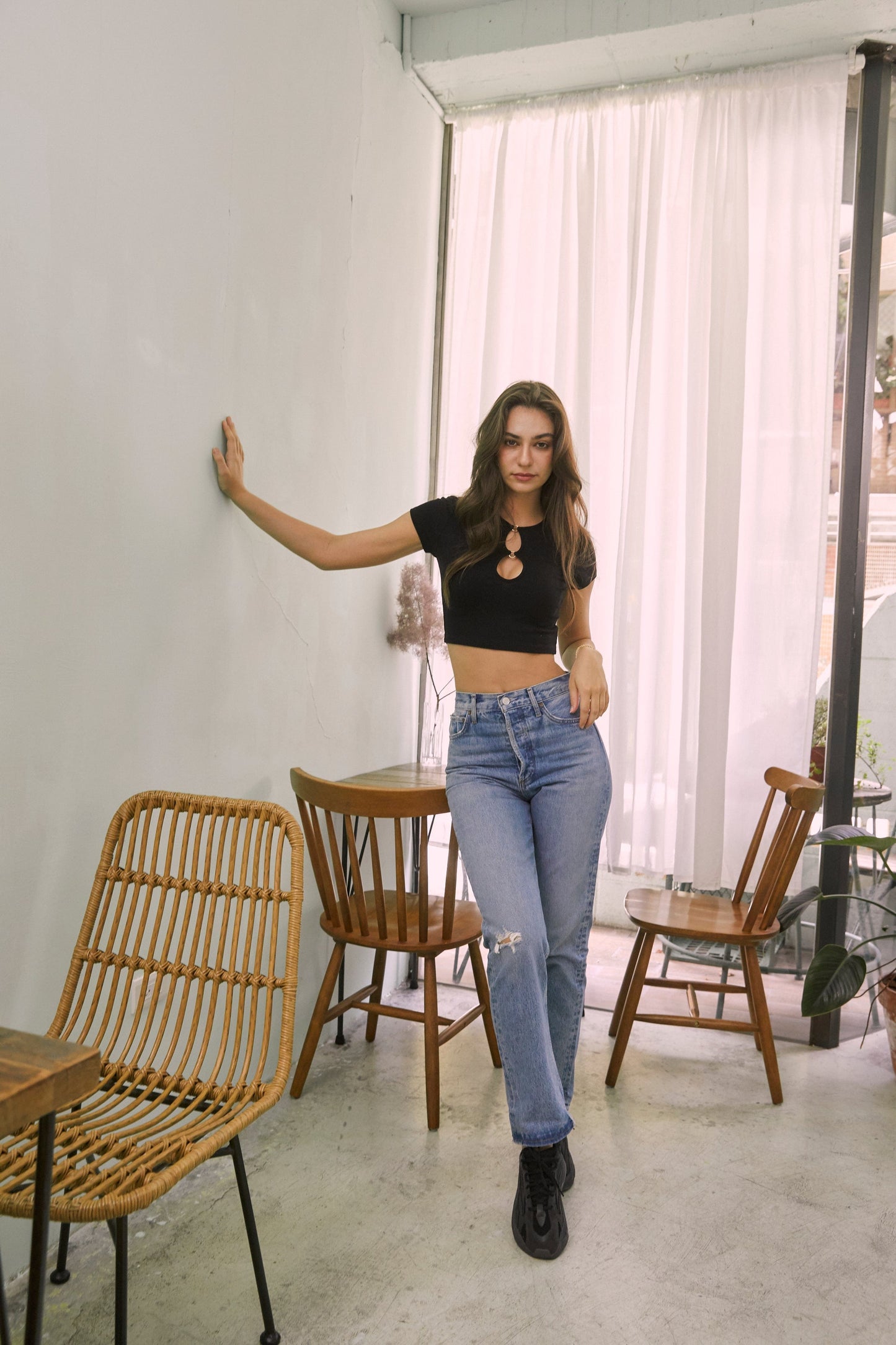 90'S PINCH WAIST 高腰復古直筒寬褲 AT